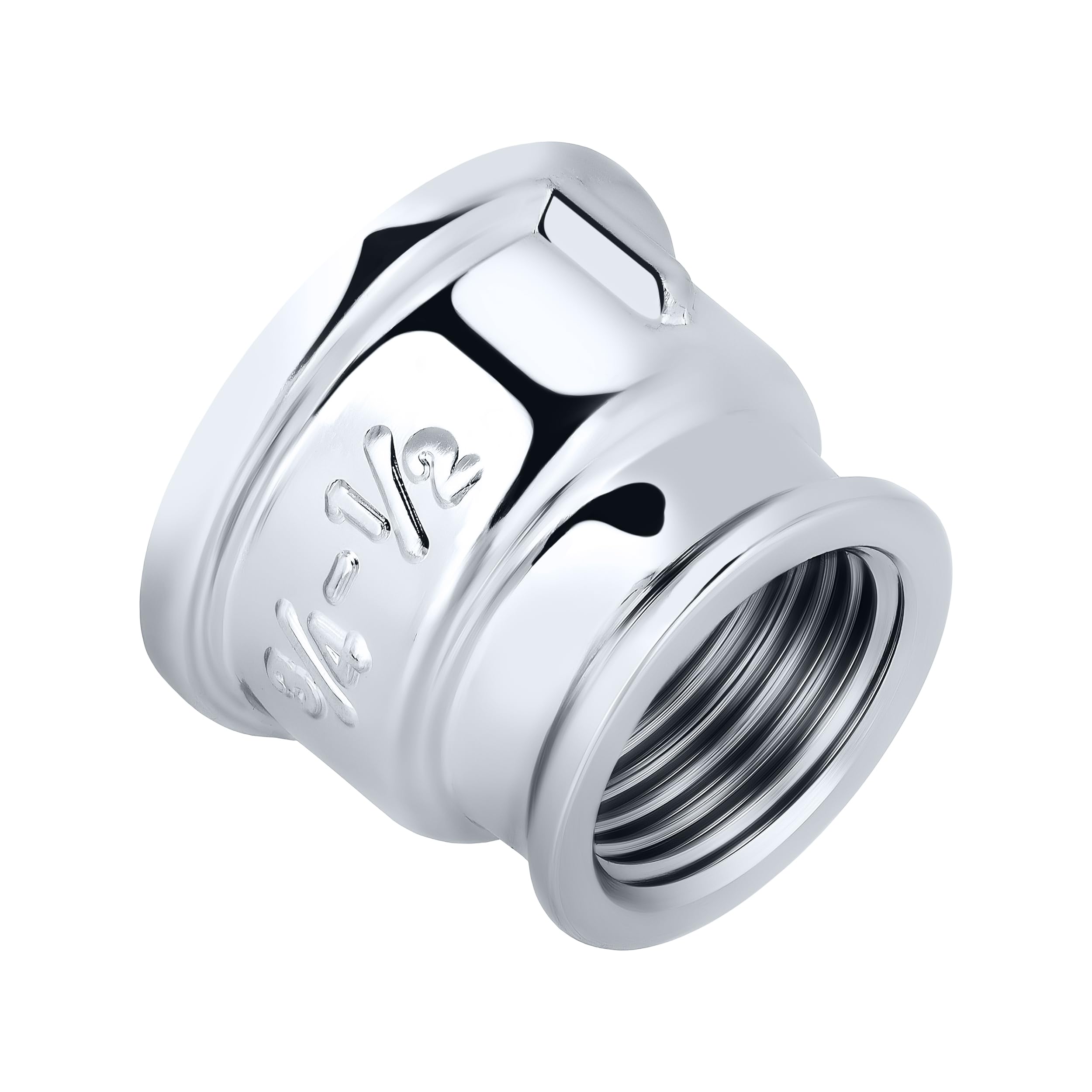 BFG Water Pipe Plumbing Fittings Female x Female Reducing Muff, 3/4" to 1/2" BSP, Chrome-Plated Brass, 10 Bar, Max. Temp. 95°C