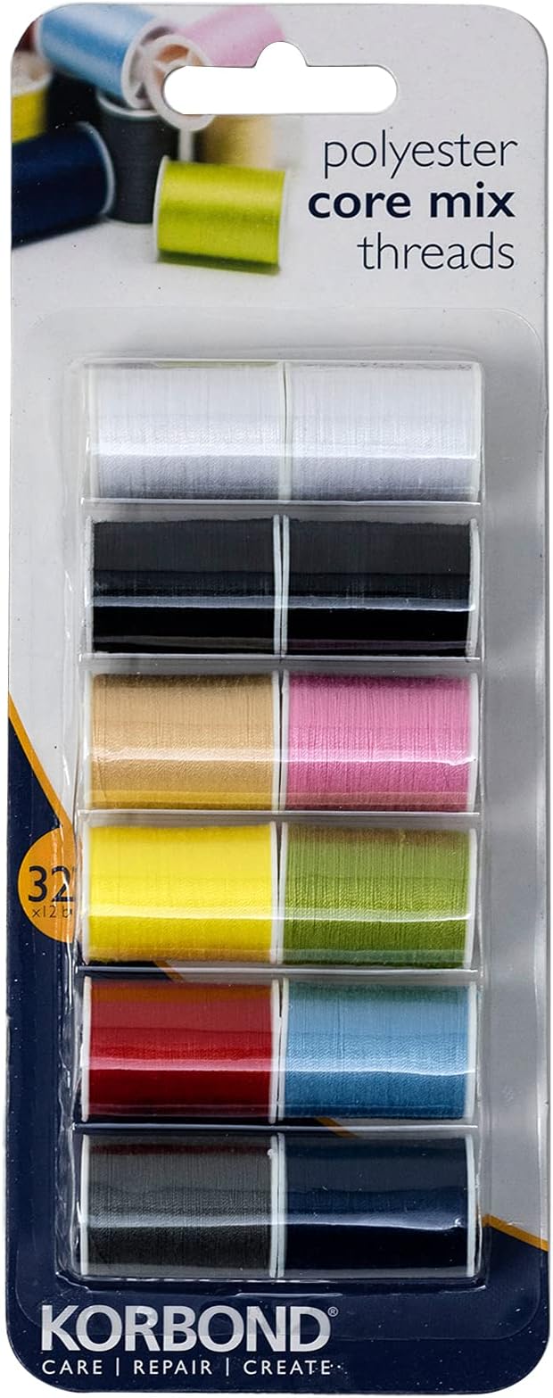 KORBOND CORE Mix Polyester Thread Selection 12 x 32m 10 Colours 384m White
