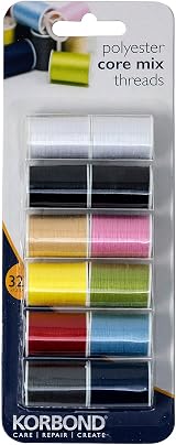 KORBOND CORE Mix Polyester Thread Selection 12 x 32m 10 Colours 384m White