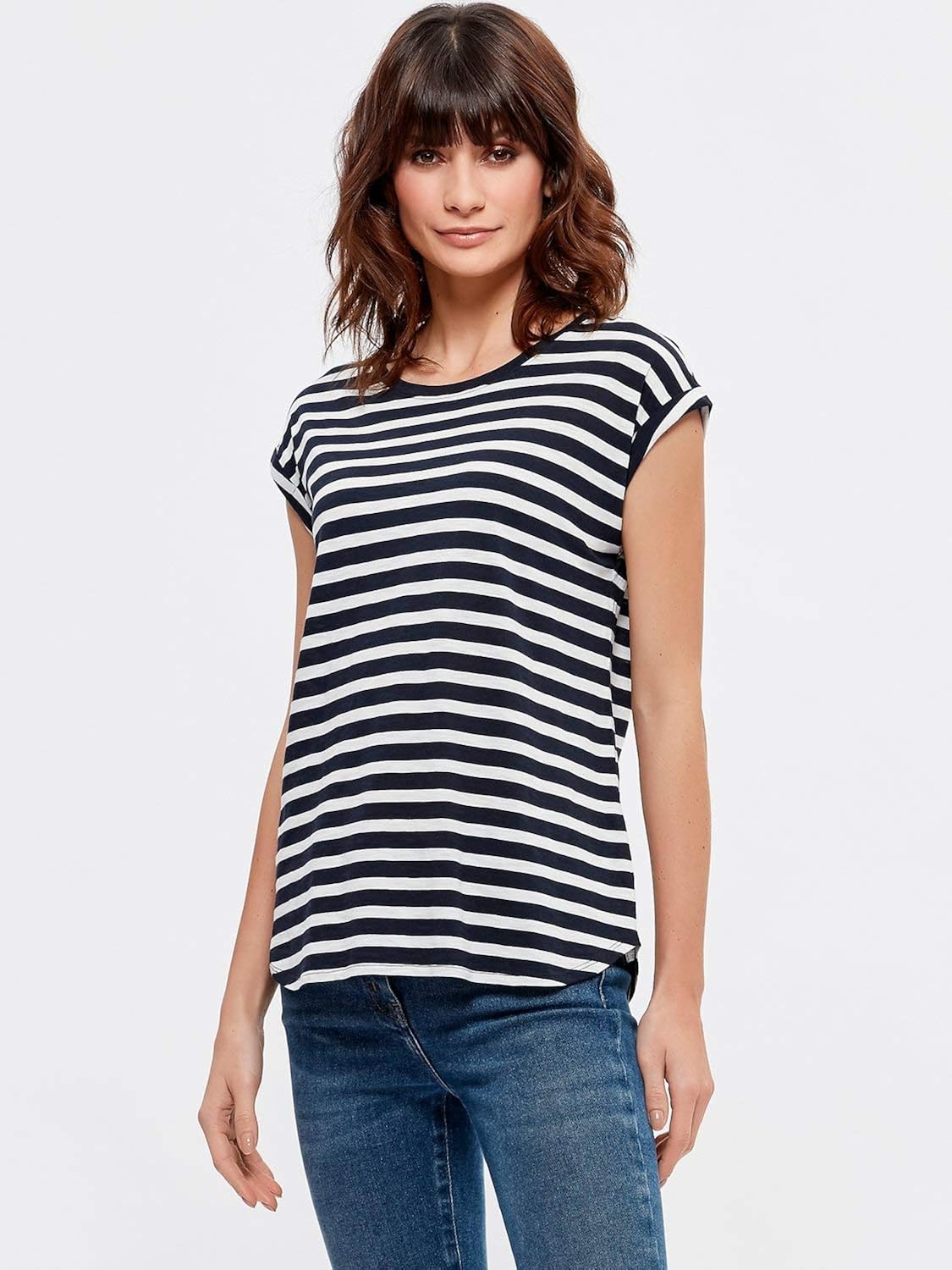M&Co Ladies Regular Fit Navy Striped Short Sleeve TShirt Amazon.co.uk