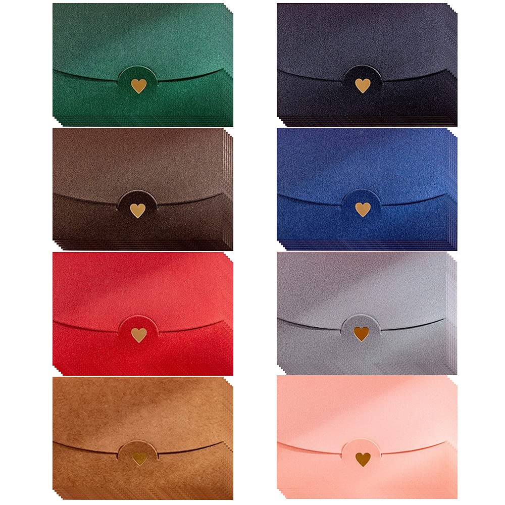 La Llareta Mini Envelopes, 48 Pieces Mini Gift Card Envelopes, Multi Color Mini Envelope, with Heart Clasp, for Invitations, Postcard,Wedding, DIY Gift Cards, Christmas Valentine's Day(8 Models)