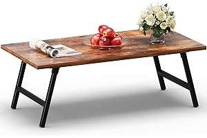FAMIDGE Folding Coffee Table, 39.4” Portable Floor Table Desk for Sitting on The Floor, No Assembly Low Coffee Table for Living Room, Home, Caravan and Camping, Large 39.4Lx19.7Wx15.8H, Brown