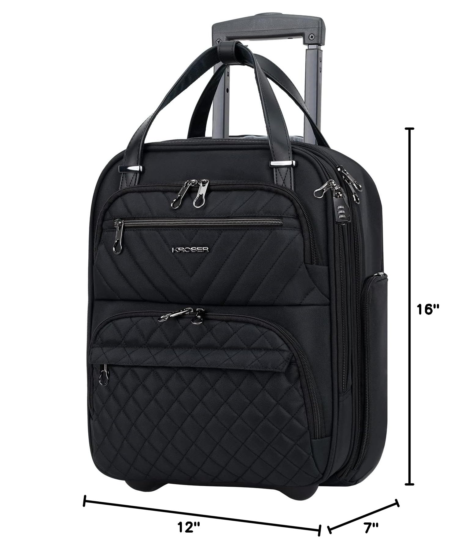KROSER Carry On Underseat Multi-functional, 16-inch Underseater Lightweight Overnight Suitcase for Men Women, Black