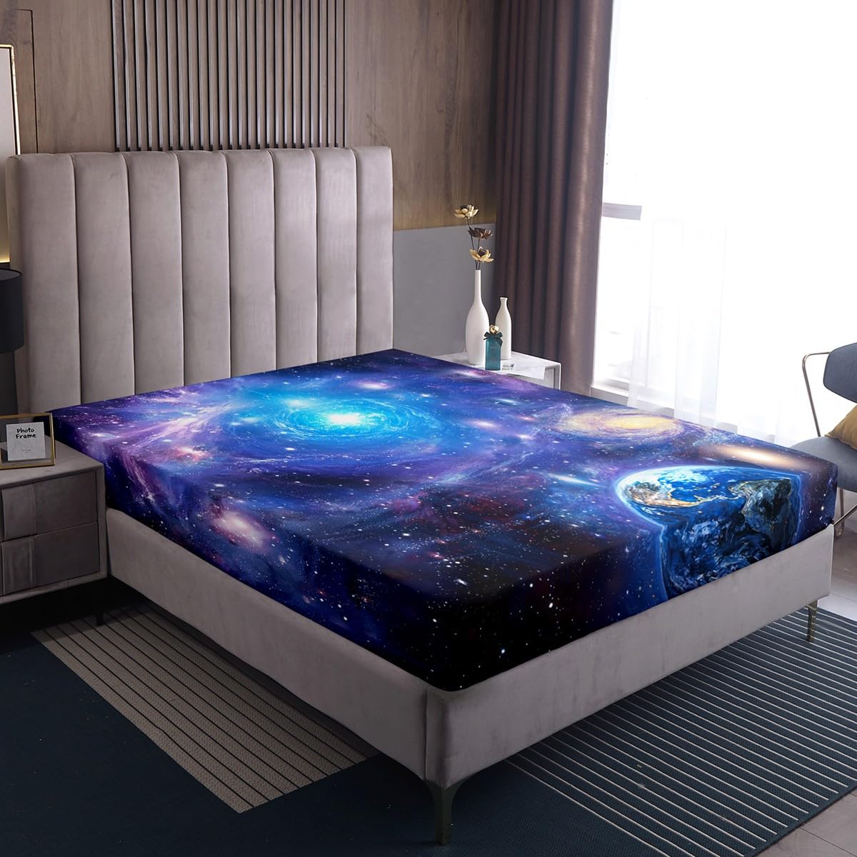 Loussiesd Play Fitted Sheet Kids Boys Game Bed Sheet Set Teens Video Game Slider Tie Dye Fitted Sheet Single Purple Blue Player Tie Dye Box Spring Bed Sheet