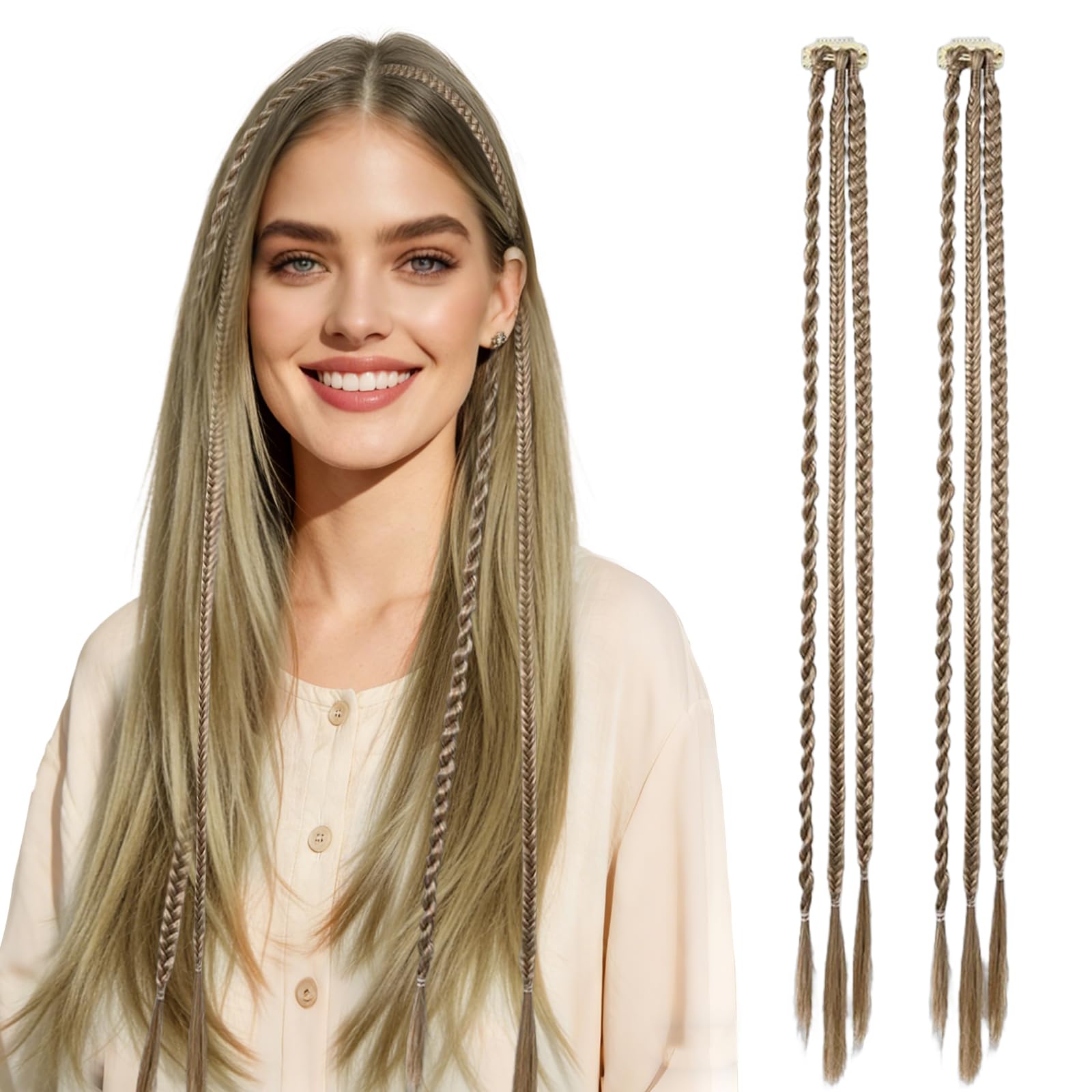 Traziewell Long Plait Hair Extension Brown Hair Extensions Clip in Two Piece Long Straight Synthetic Hairpieces 0136