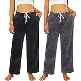 HEARTNICE 2 Pack Women's Warm Plush Pajama Pants Soft Fluffy Pajama Sleep Pants Comfy Fuzzy Pj Bottoms