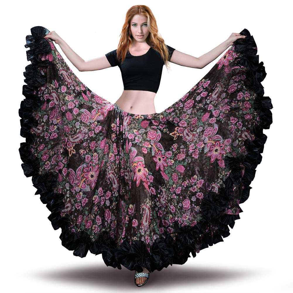 ROYAL SMEELA Belly Dance Skirt Flamenco Skirt Tribal Style Voile Maxi Skirts Big Swing Skirt Belly Dance Costume 360/720 Degree Belly Dancing Skirts Ballroom Dance Skirt for Women Gypsy Skirt