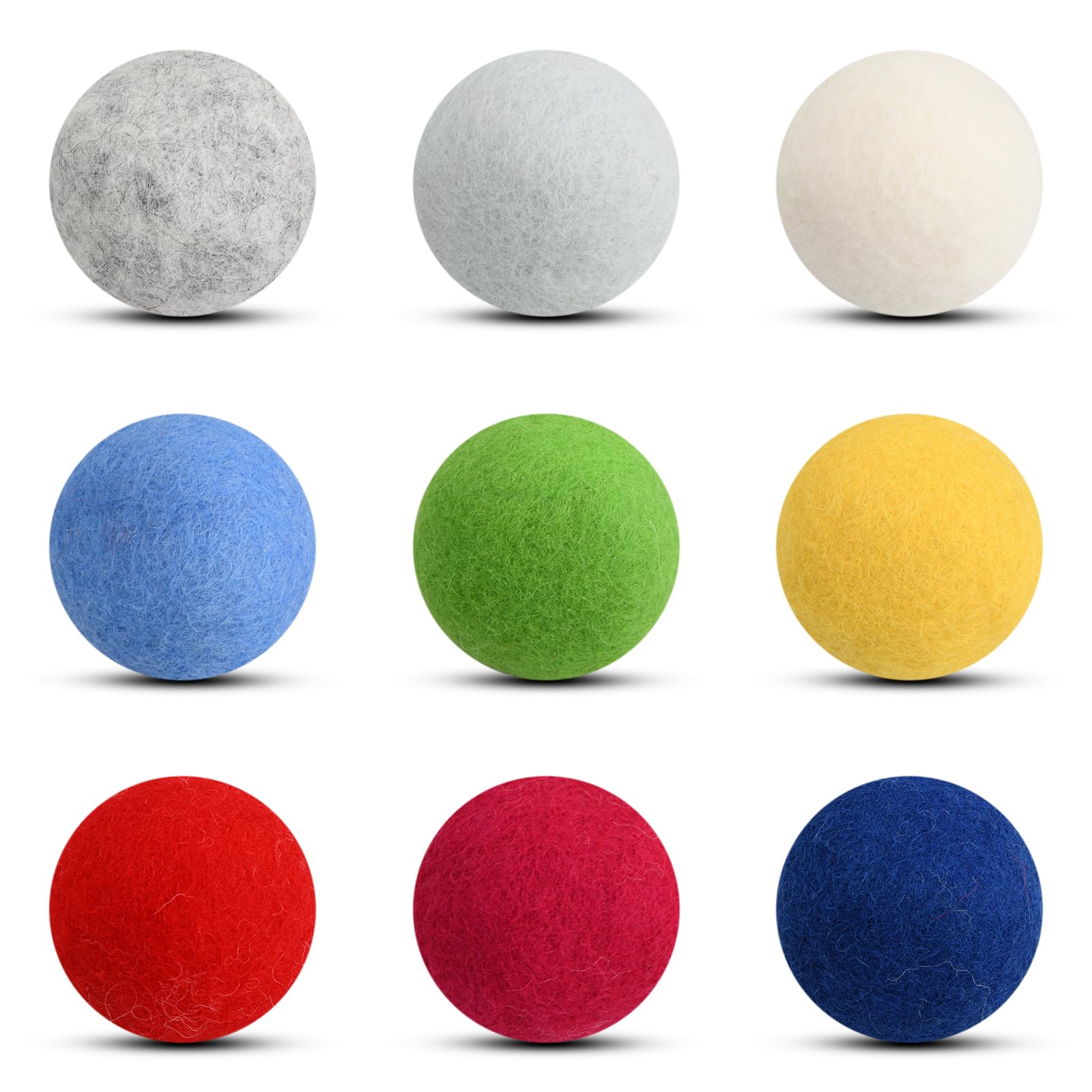 Cat Wool Ball Toys - 9 Pack Colorful Felt Balls 4cm for Cats, Felting and Garland - Rainbow Large Pom Poms in 9 Colors