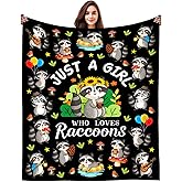INKRENS Raccoon Gifts Blanket for Women Girls Just A Girl Who Loves Raccoons Plush Flannel Bedding Cute Animal Raccoon Decor Stuff for Kids Adults Raccoons Lovers Bed Room Decor Birthday Gift 50"X40"