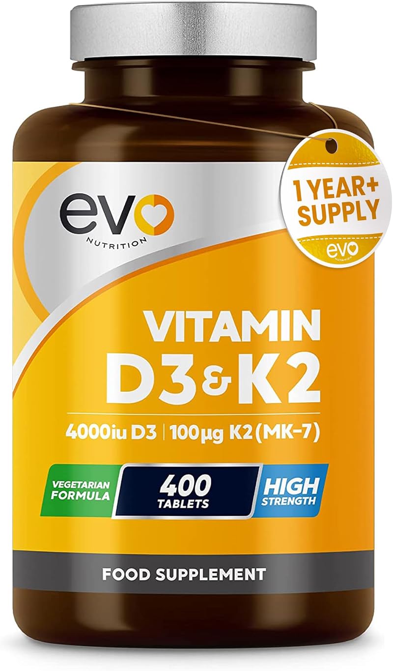 EVO NUTRITION Vitamin D3 4000iu & K2 MK7 100ug 400 Tablets UK Made