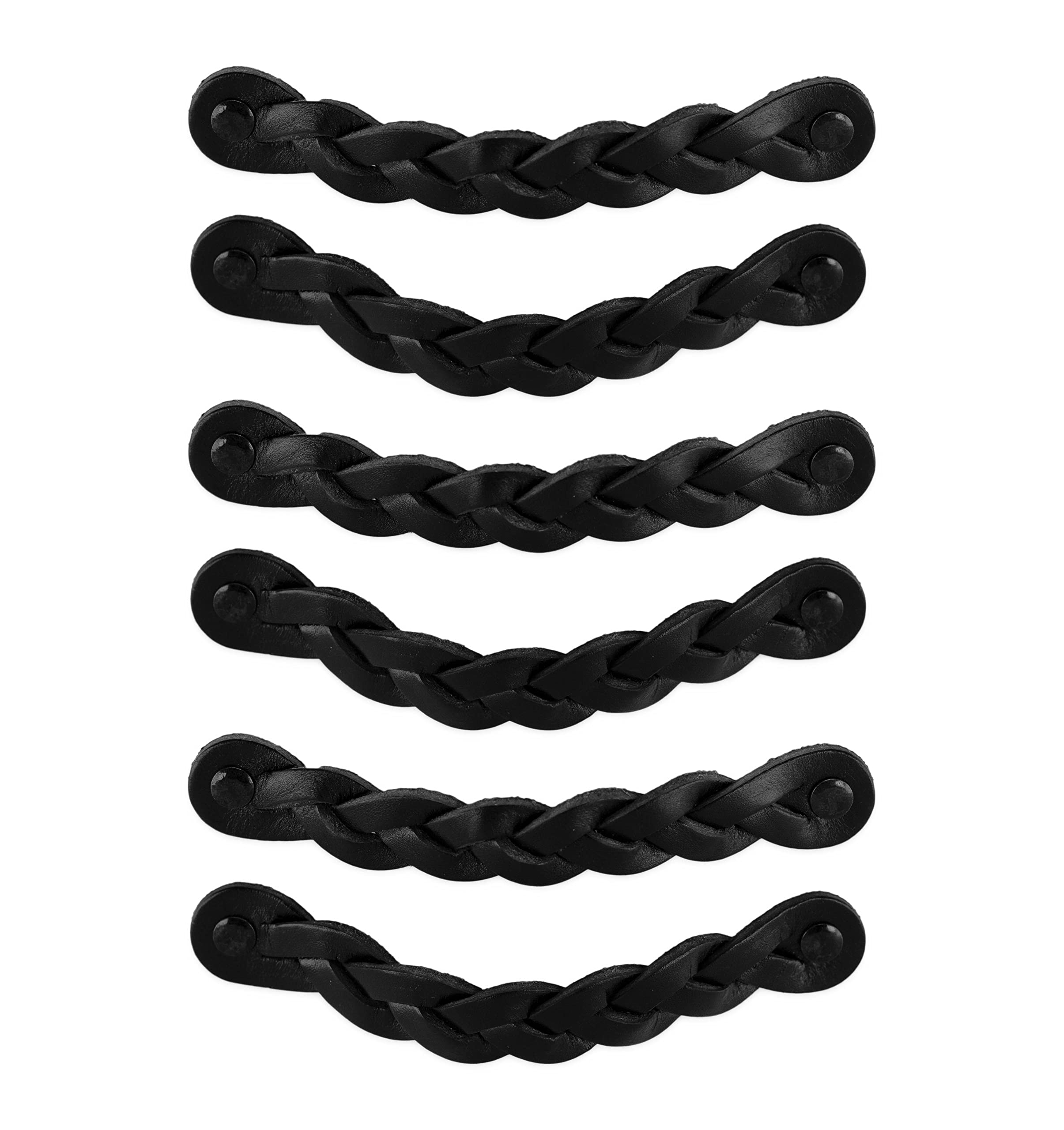 Brute Strength - Leather Handles for Furniture - Braided - Black - 12 pcs - 16,5 x 2,5 cm - Cabinet Handle, Door Handle for Kitchen, Bathroom, cabinets, Dresser, Wood