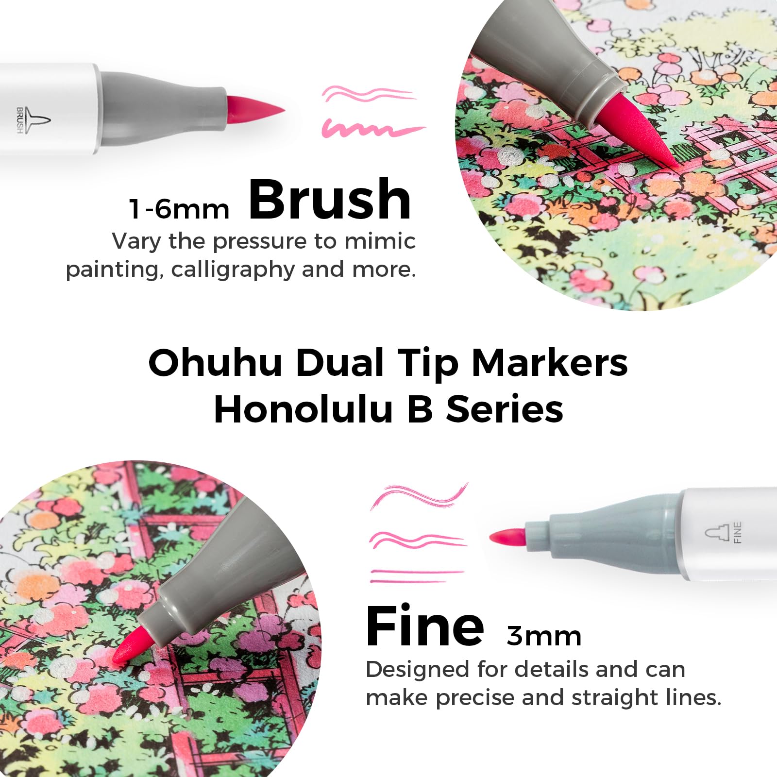 Ohuhu Pastel Markers Brush Tip, Alcohol-based Markers Double Tipped Artist Art for Sketch Adults' Coloring Illustration, 48 Pastel Colors +1 Alcohol Marker Blender + Marker Case, Brush & Fine