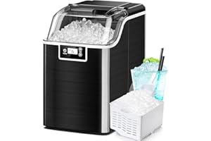 Kndko Nugget Ice Maker Countertop, Crushed Ice Maker, 45lbs/Day, 24H Timer, Self Cleaning Ice Maker Nugget Ice Cubes for Home Bar Party,Stainless Steel Black