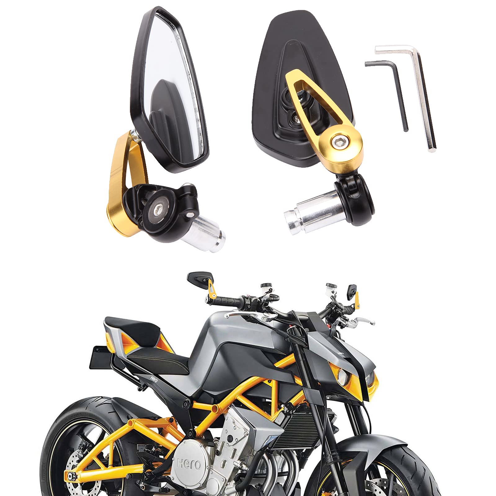 DREAMIZER Black Motorcycle Handlebar Mirrors, 7/8" 22mm Rear view Wing Mirrors Motorbike for Scooter Cruiser Sport Bike Chopper (Gold)