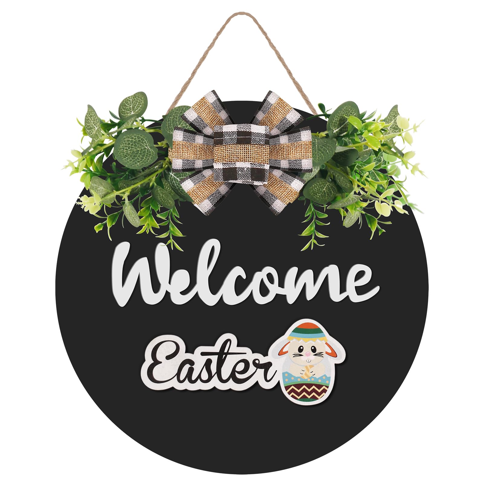 Photo 1 of RoseCraft Interchangeable Wooden Seasonal Black Welcome Sign, Rustic Welcome Front Door Wreaths for Home Wall Porch Decor, for Easter Spring Summer Fall Halloween Christmas All Season Decorations.