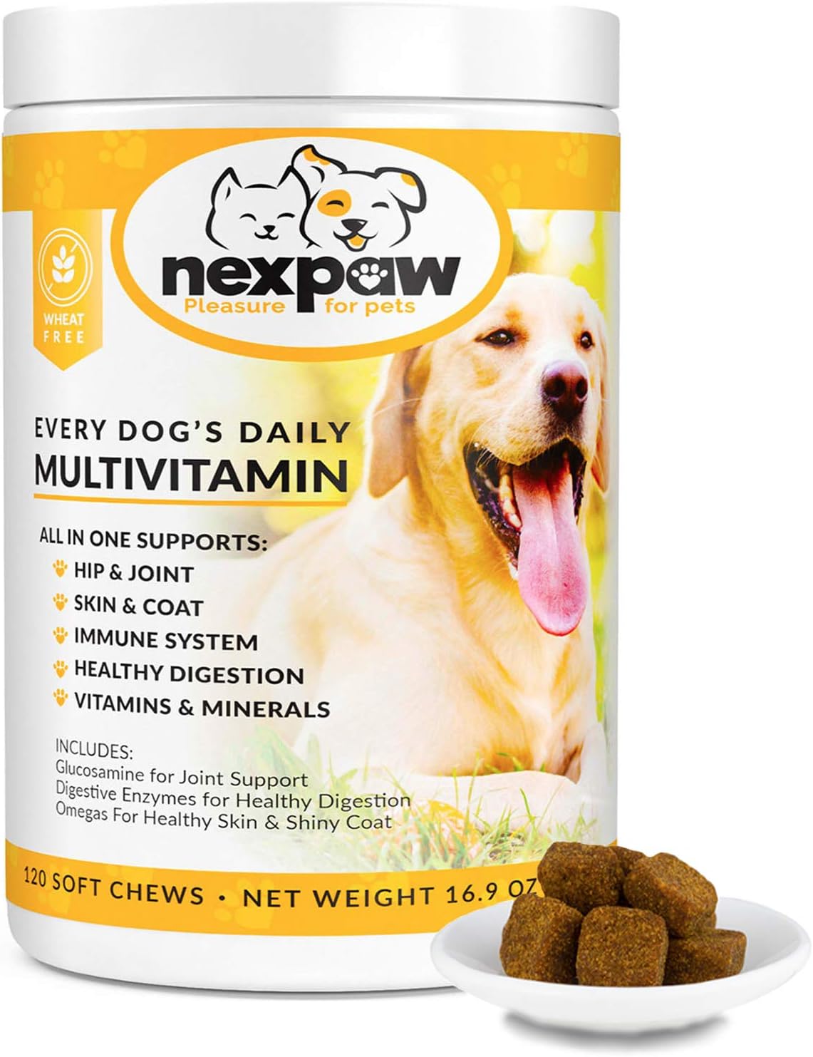 NEXPAW Multivitamins for Dogs. All-in-One Daily Dog Vitamins and Supplements for Joints, Immune System, Digestion, Skin & Coat. 120 Wheat Free Soft Chews : Pet Supplies