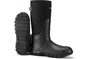 HISEA Upgraded Men's Rain Boots, Waterproof Insulated Neoprene Rubber Boots with Steel Shank, Durable Anti-Slip Outdoor Work Boots for Hunting Gardening Farming Fishing Mud Working, Adjustable Calf