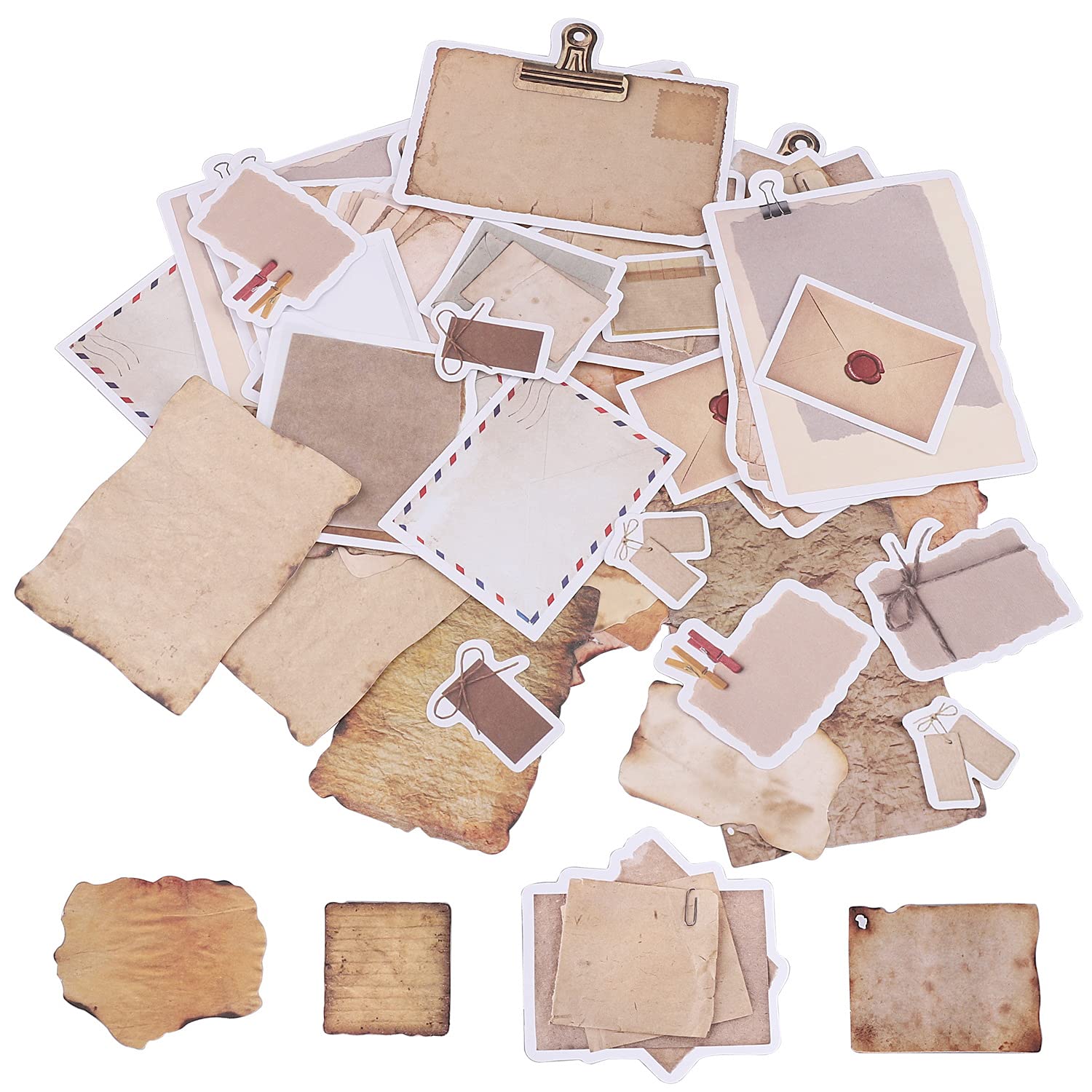 Vintage Scrapbook Paper Stickers, 90 Pcs Antique Looking Aged Paper Classic Old Writing Sticker for Scrapbook, Planner, Craft (2 Styles)