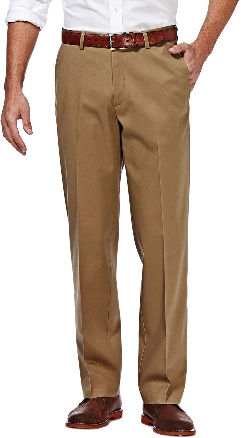 Haggar Men's Premium No Iron Khaki Classic Fit Expandable Waist Flat Front Pant at  Men’s Clothing store