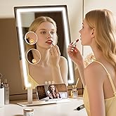 Gospire Hollywood Lighted Makeup Mirror, 4000mAh Rechargeable Vanity Mirror, 3 Color Modes Lighting Mirror with Magnification 5X/10X, Touch Control&Phone Holder, LED Desktop Mirror for Bedroom
