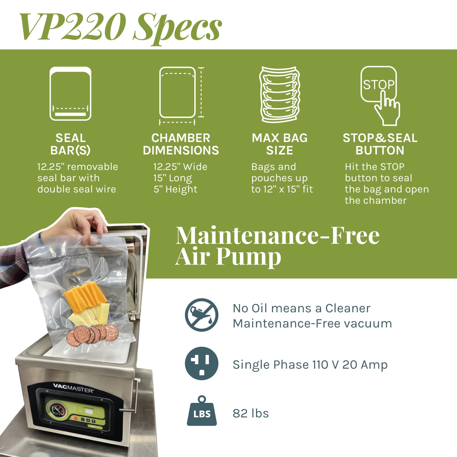 VacMaster VP220 Commercial Chamber Vacuum Sealer for Sous Vide, Liquids, Powders, Food Storage, 110V, Maintenance-Free Air Pump with 12.25” seal bar