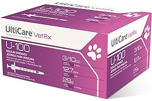 UltiCare VetRx U-100 Pet Insulin Syringes, Comfortable and Accurate Dosing of Insulin for Pets, Compatible with Any U-100 Strength Insulin, Size: 3/10cc, 29G x 1/2’’, 100 ct Box