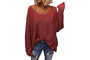 BZB Women's V Neck Long Sleeve Knit Loose Oversized Pullover Sweater Top