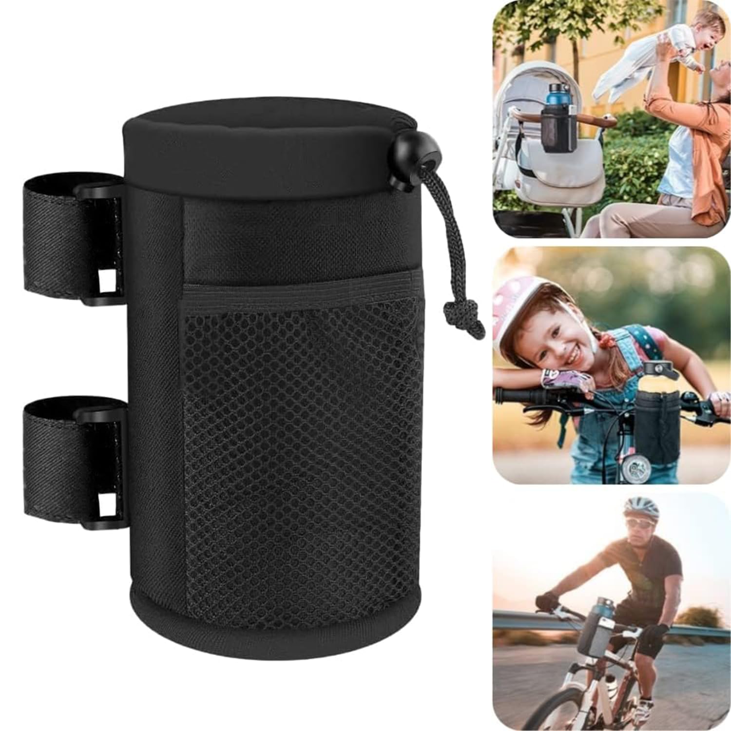 1 Pc Detachable Bike Water Bottle Bag with Shoulder Strap Universal Holder for Mountain Road Bikes Scooters and Wheelchairs