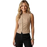 winkbay Women's Button Up Vest Dressy Casual Crew Neck Sleeveless Waistcoat Summer Work Office Tops