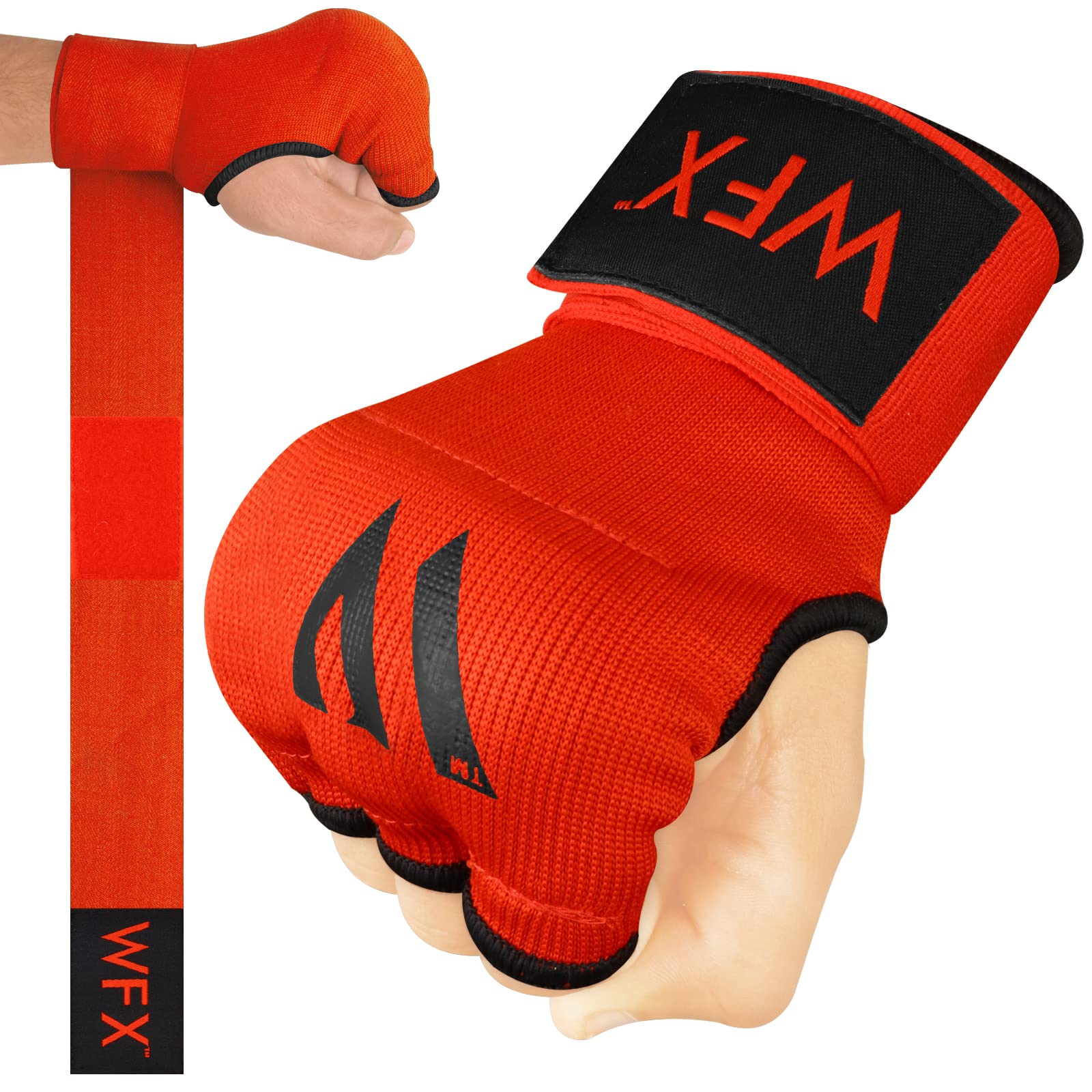Boxing Hand Wraps Punch Bag Men Women Gel Inner Gloves Bandages Quick Long Support Straps Training Sparring (Red, L)