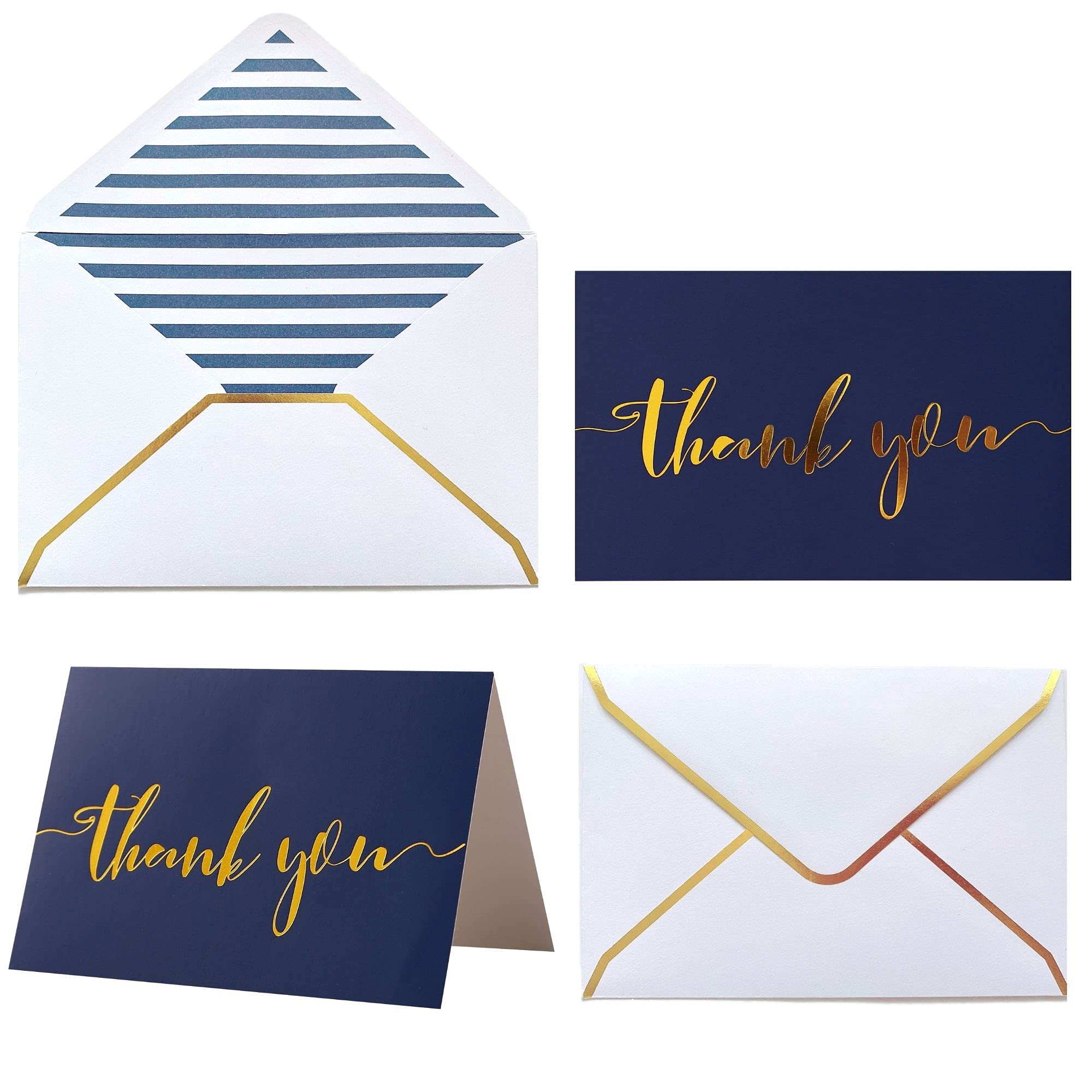 Heavy Duty Thank You Cards with Envelopes - 36 PK - Gold Thank You Notes 4x6 Inches - Baby Shower, Wedding, Small Business, Graduation, Funeral, Bridal Shower (Navy Blue)