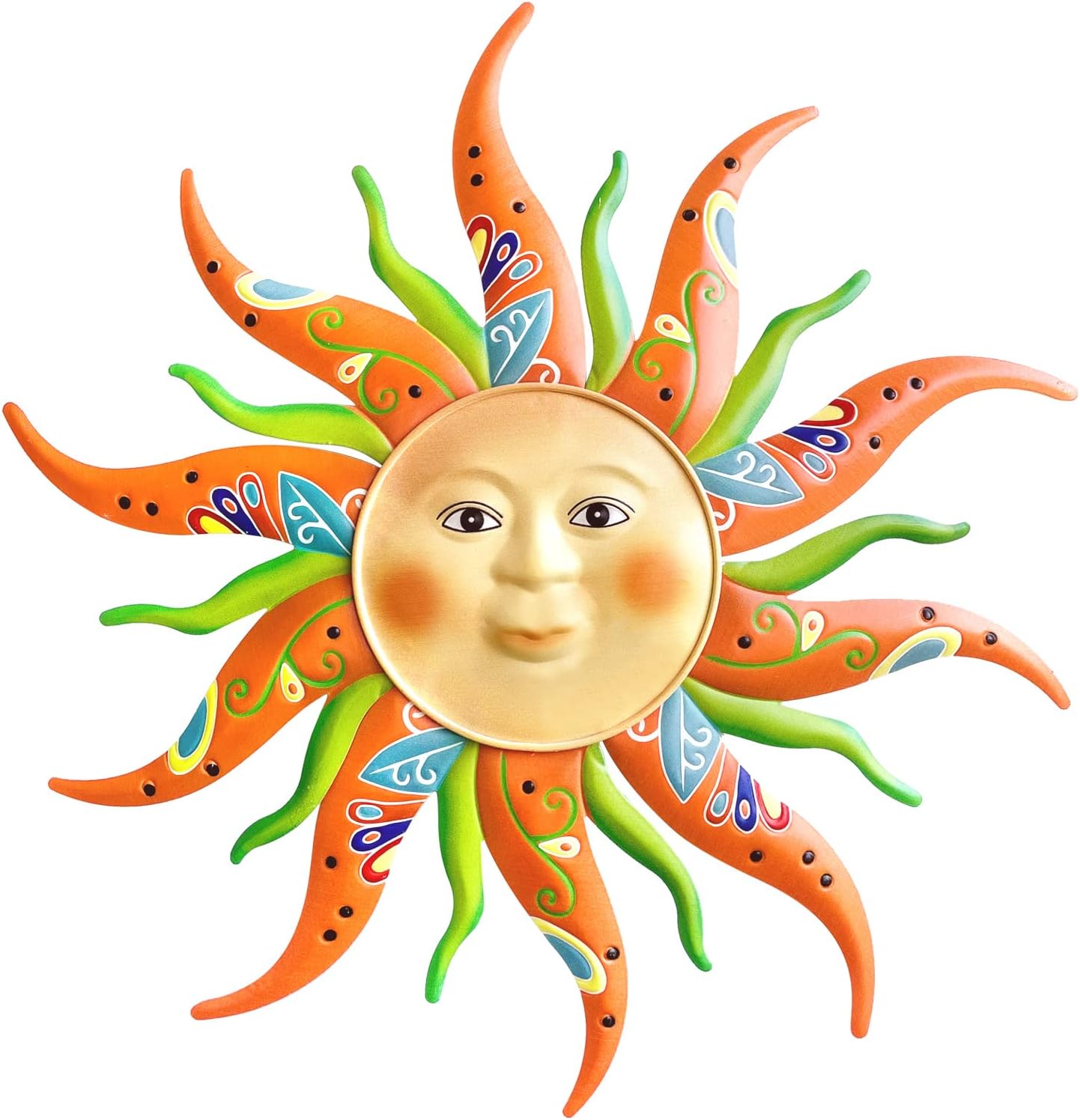 Plaques & Wall Art - Daogtc Metal Sun Wall Art Decor-17.3 inches Rustic Retro Metal Sun Hanging Decoration for Indoor Outdoor,Sun Art Sculpture for Home Garden Farmhouse Yard Patio Fence Living Room Bedroom(Green)