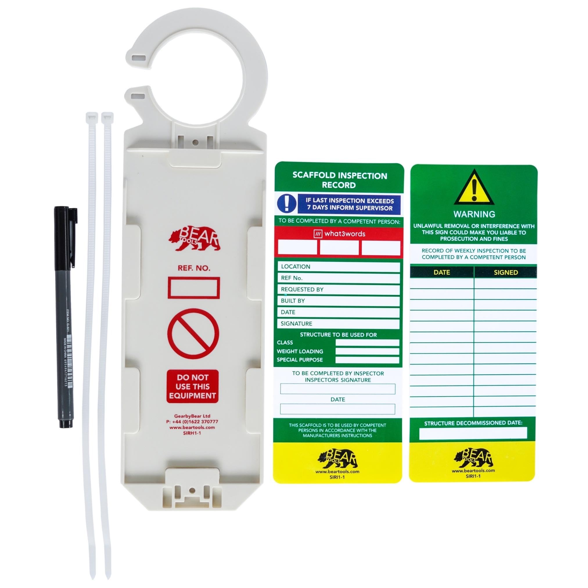 BearTOOLS Scaffold Inspection Record Kit, Symbolic Visually Bright Tag, Hazard Prevention, Required on Construction Sites (Holder + 2 Inserts + Marker)