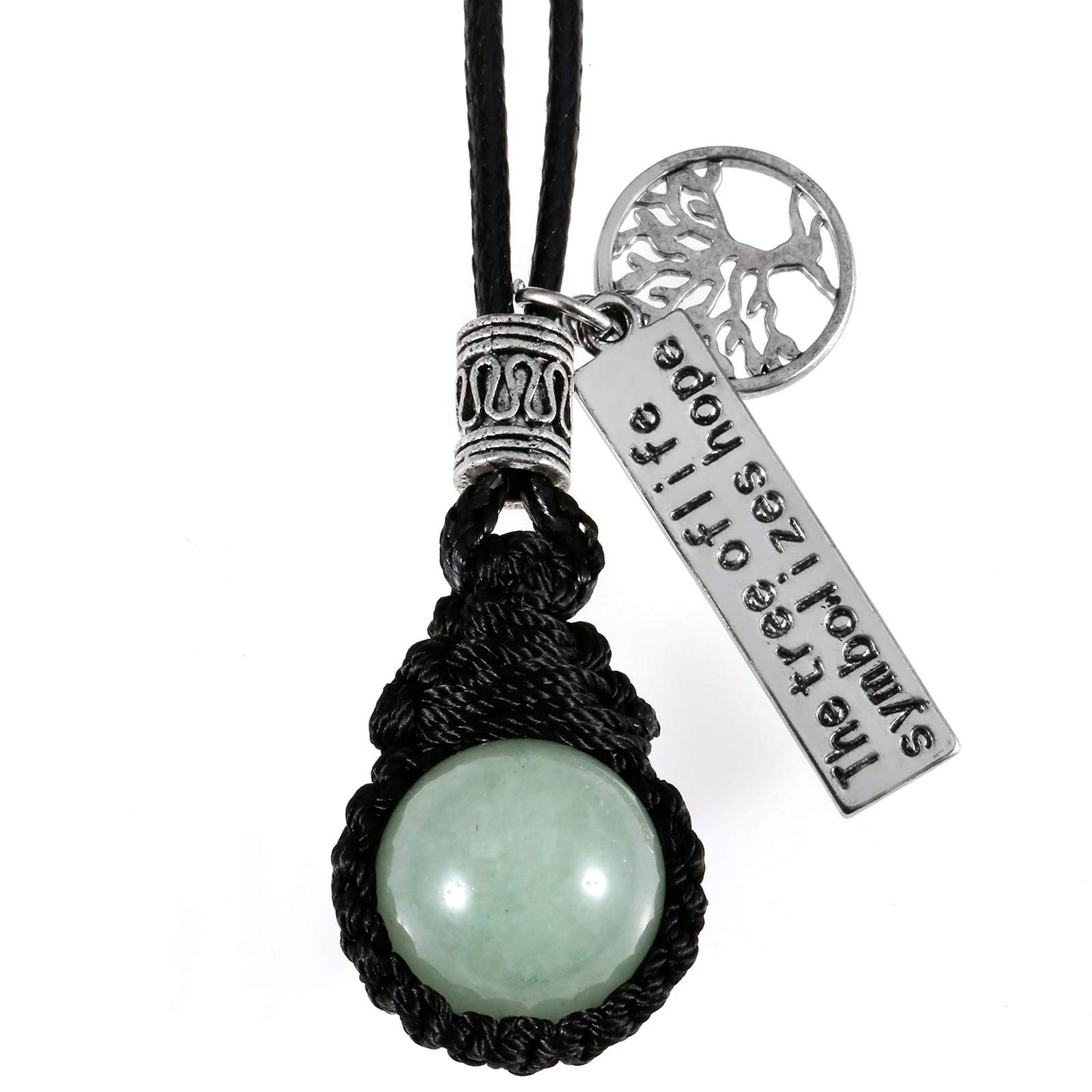 Nupuyai Braided 16mm Green Aventurine Round Bead Necklace for Women Men, Tree of Life Healing Crystal Pendant with Adjustable Rope 46-66cm