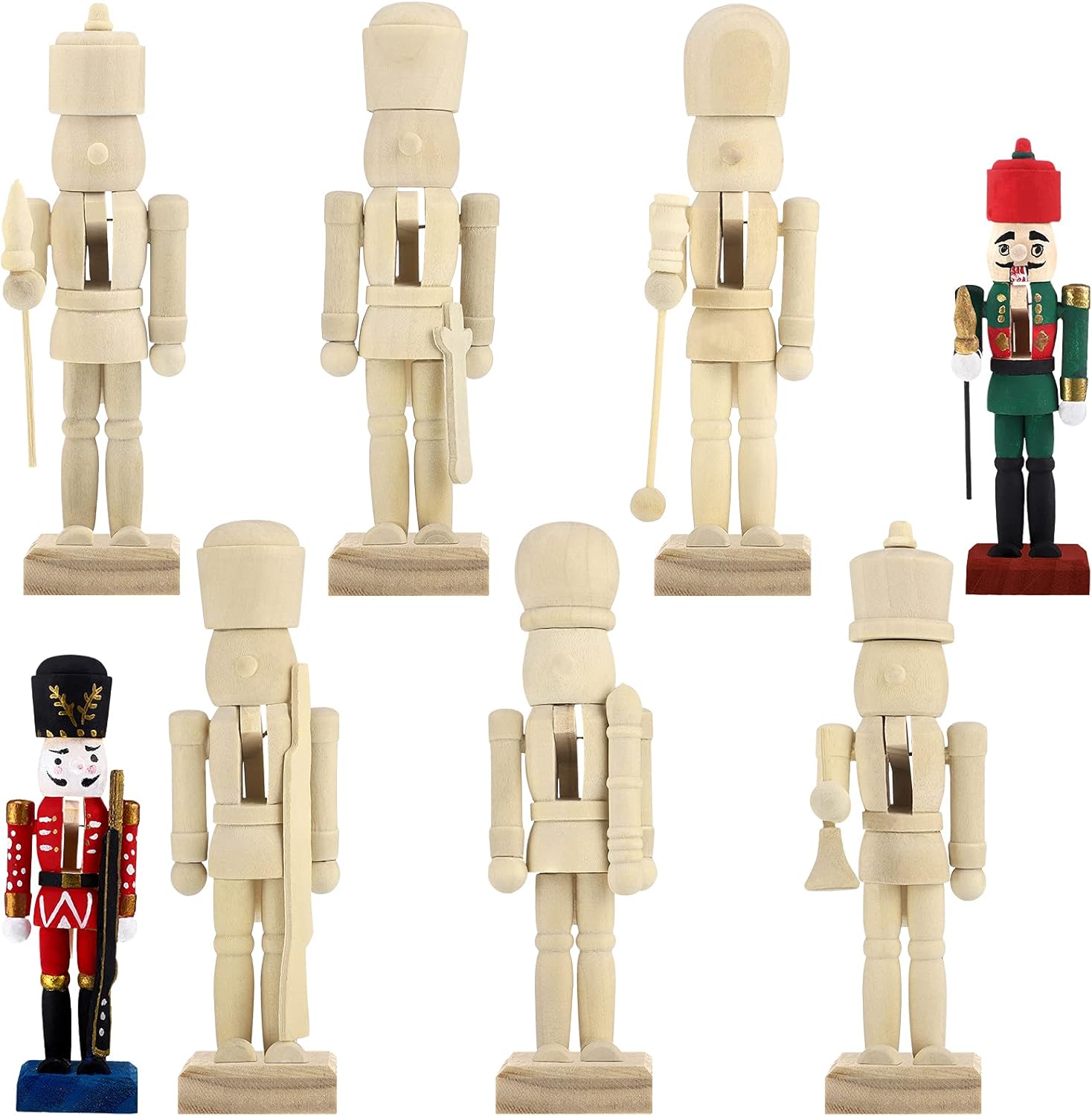 Nutcrackers - Christmas Unfinished Nutcracker Christmas Wooden Nutcrackers 5 Inch Christmas Craft Kit Box Paintable Nutcracker Figures for Boys Girls Adults Christmas Arts Project Ornaments Decoration (6 Pieces)