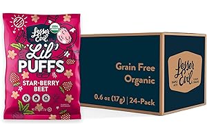 LesserEvil Strawberry Beet Lil' Puffs, Organic Snacks for Kids, Rice-Free, 0g Sugar Per Serving, 0.6 Oz, Pack of 24
