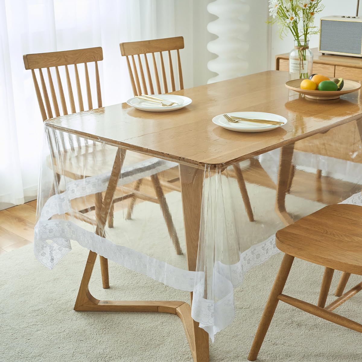 Clear PVC Tablecloth, 100% Waterproof Vinyl Table Cloth, Oil Proof Spill Proof Table Protector, Plastic Rectangle&Round Transparent Thick Table Cover for Dining Tables Kitchen Home(150x230cm)