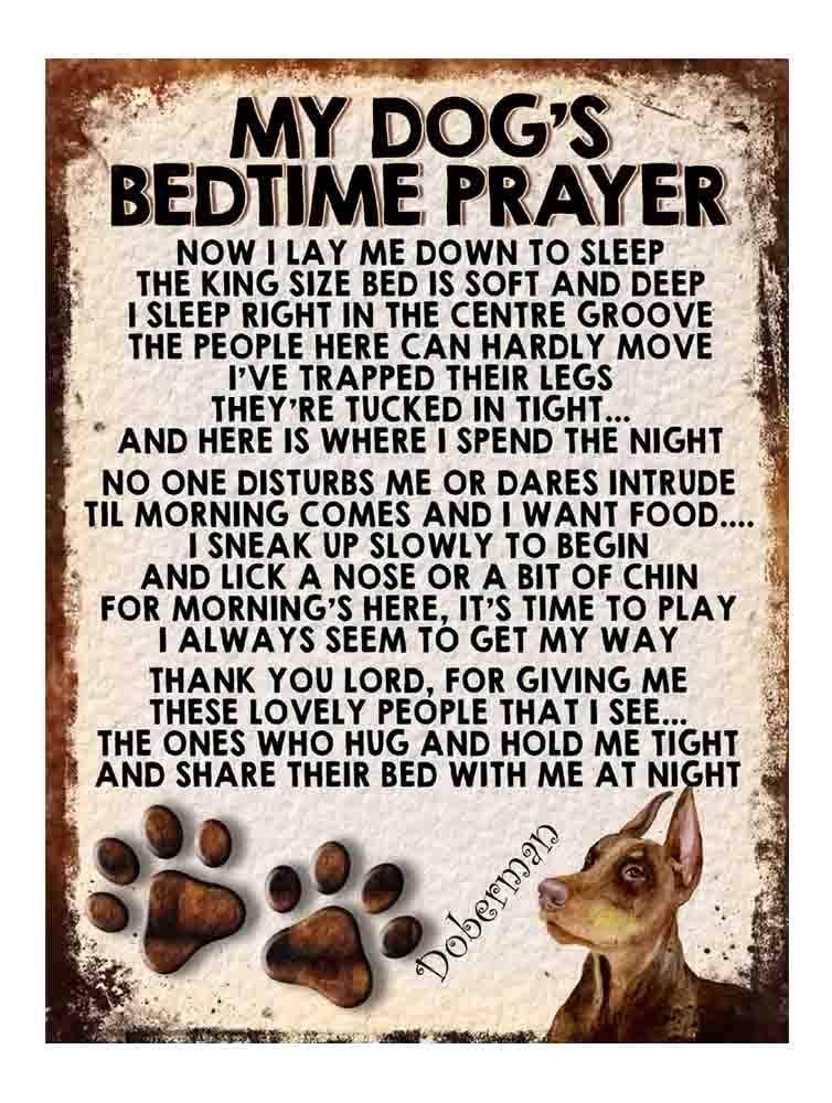 MY DOG'S BEDTIME PRAYER RETRO STYLE METAL TIN SIGN/PLAQUE DOG BREEDS (Doberman Cute Dog)