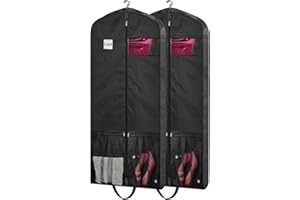 54" Garment Bags for Travel, 2 Pack Dress Bag for Hanging Clothes Storage with Pockets and Clear Window, 4" Dress Storage Bag