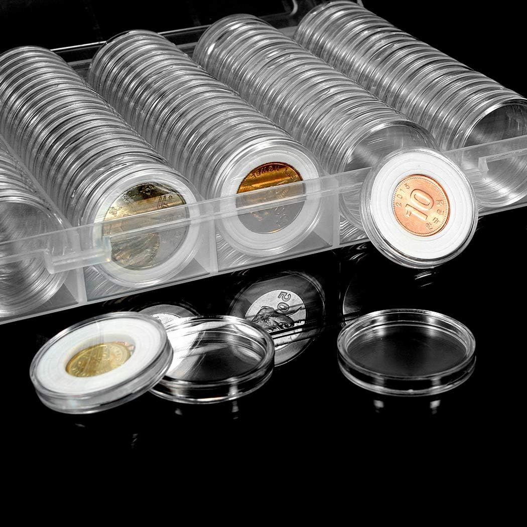 FRIMOONY 2 Pack 30mm Coin Capsules, with Foam Gasket and Plastic Storage Box, for Coin Collection : Office Products
