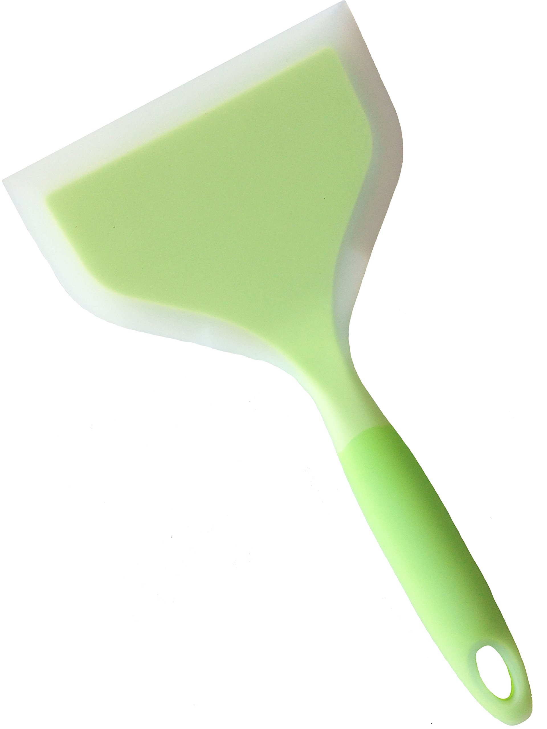 Minchsrin Silicone Wrapped Plastic Fish Spatula Pancakes Shovel Non-Stick Heat-Resistant Wide Flat Turner For Egg Tamales Pizza (Green)