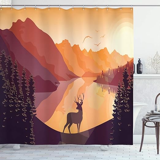 Amazon Com Ambesonne Deer Hunting Shower Curtain Reindeer Lake