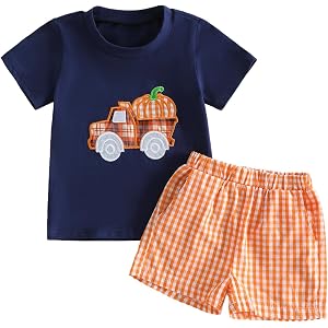 Sprifallbaby Baby Boy Halloween Outfit Clothes Toddler Pumpkin Shorts Set | Baby Boy Halloween Clothes Pumpkin Outfits Truck
