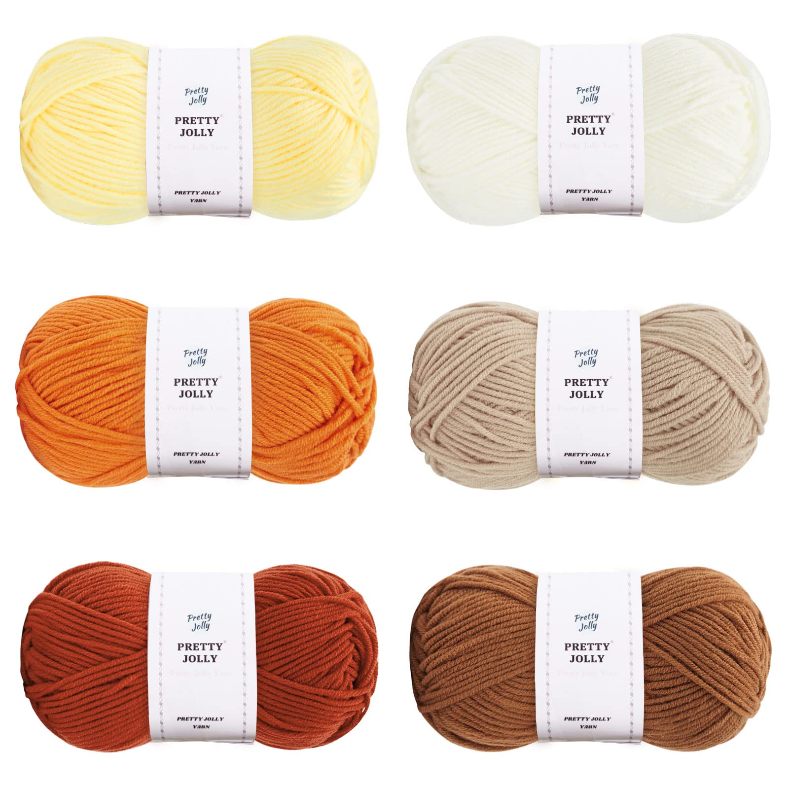 Pretty Jolly 300g Soft Assorted Colors Yarn, Sport Weight,100% Acrylic, 4 Ply, Bonbons Yarn for Crochet & Knit, DIY Project Starter Kit for Kids or Adults(6×132m) (YellowBrownDep8)