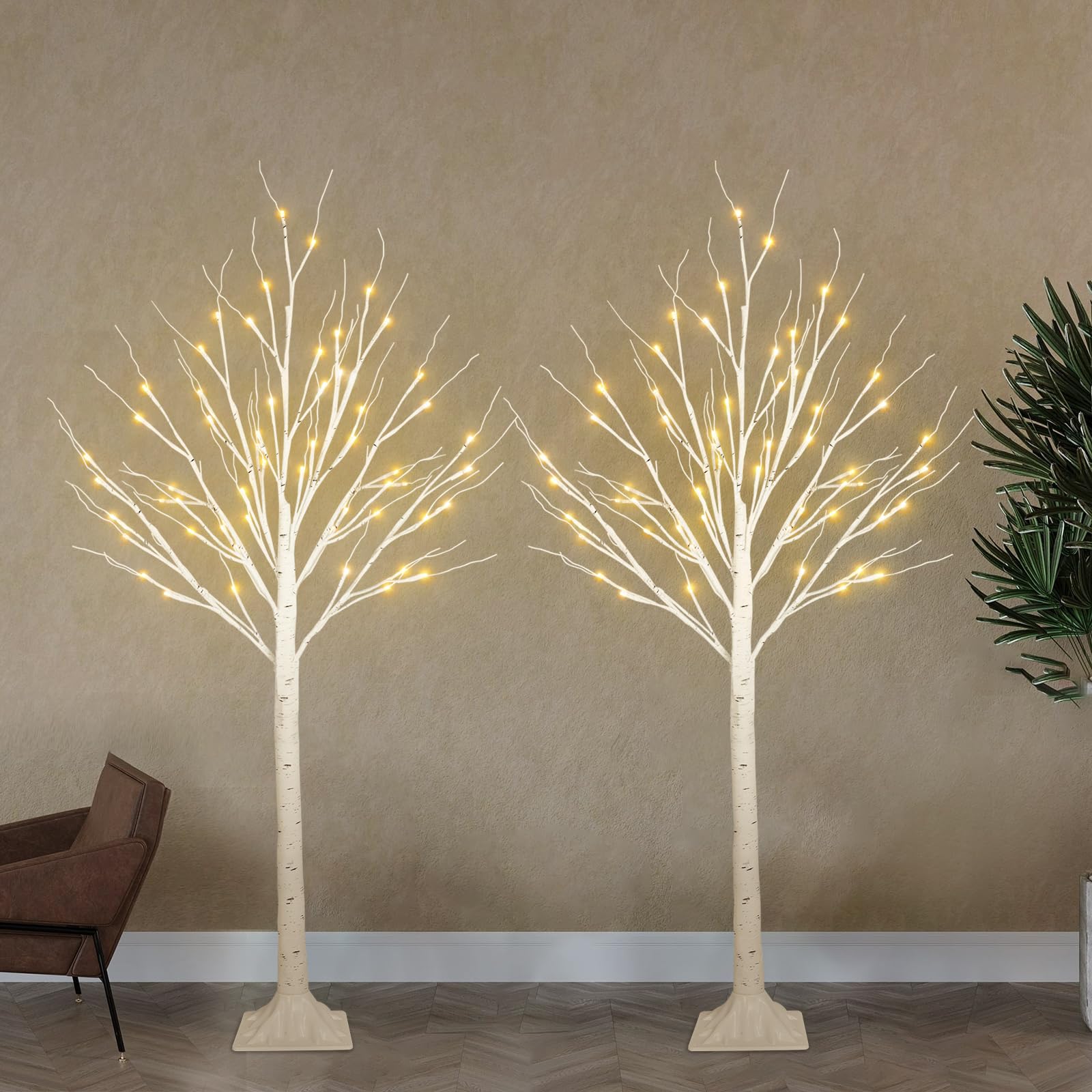 Photo 1 of ***ONLY 1 **** 2-Pack 4FT Lighted Birch Tree for Indoor Christmas Decorations Outdoor, Higher Size, Timer Function Birch Christmas Tree with 96 LED Warm White Lights for Home Decor Bedroom Thanksgiving Party Garden