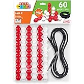 Junior Learning: 60 Bead Cubes & Laces - Includes 30 White & 30 Red Beads & Black Lace String, Hands-On Math Learning & Devel