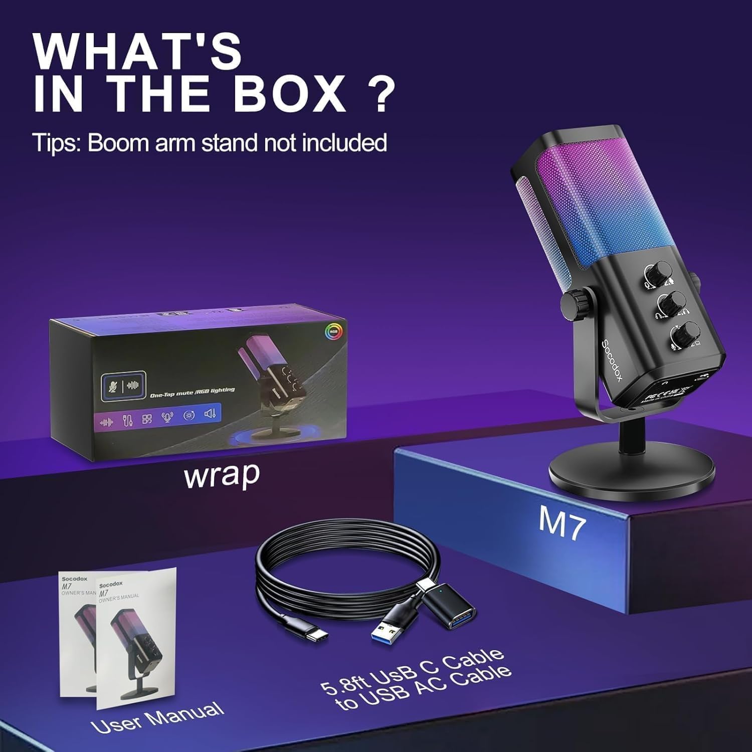 socodox Gaming Mikrofon USB Kondensator Mikrofon mit Game Chat Balance/Noise Cancelling, Microphone für PC Handy PS4 PS5 Mac für Streaming Podcast Studio Aufnahmen ASMR mit RGB/Stumm/Gain/Monitoring 7