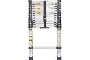 Telescoping Ladder, 12.5FT SPIEEK Stainless Steel Telescopic Ladder, Portable Extension Ladder for Home and Outdoor Working, 