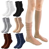 Heran 6 Pairs Slouch Socks for Woman, Colors Knee High Scrunch Socks for Women Girls Students, Mid-Calf Casual Stockings