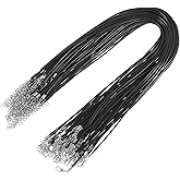50Pcs Black Necklace Cord Bulk 19 Inch Waxed Cotton Cord Necklace String with Lobster Clasp and Extension Chain Jewelry Making Supplies Accessories for Beading Charms Pendants